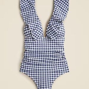 J. Crew Women's Blue Checkered One Piece Swimsuit